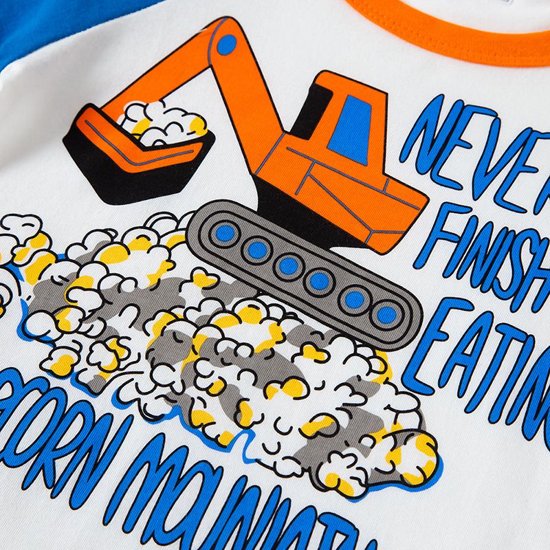 BE TOP - 純棉短袖上衣-爆米花挖掘車-黑+白