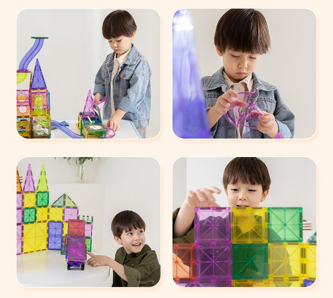 Kikimmy - 超值基礎彩色透光益智磁力片積木-75pcs 進階小車版