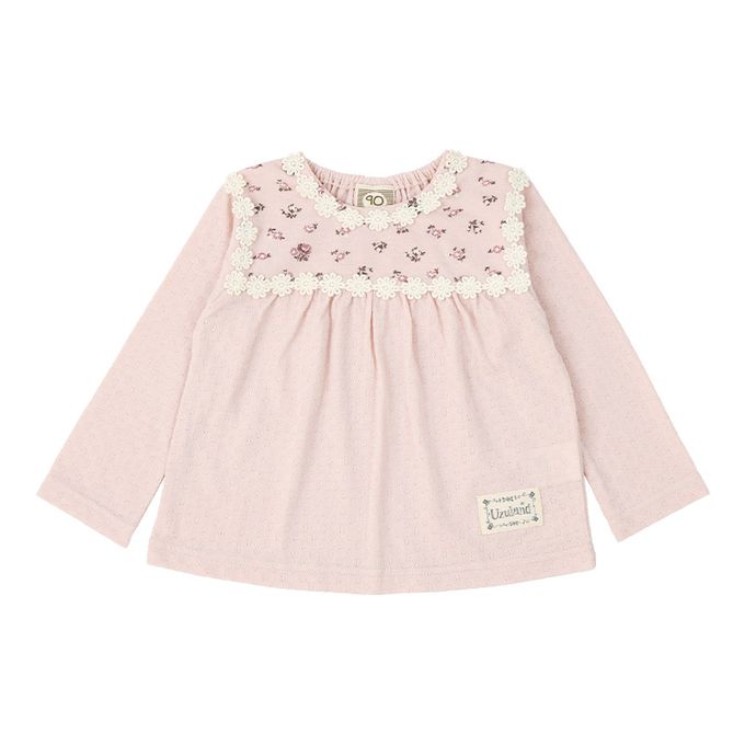 日本 ZOOLAND - 清新紋理假二件長袖上衣-小花肩帶-象牙