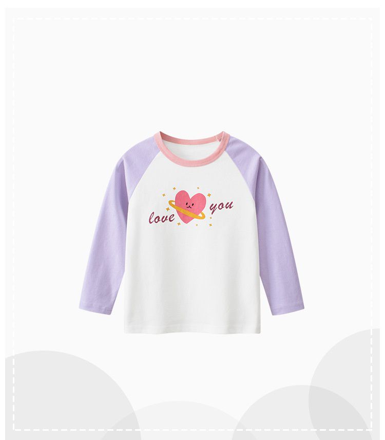 純棉圓領薄長袖上衣-亮晶晶愛心-米白+紫