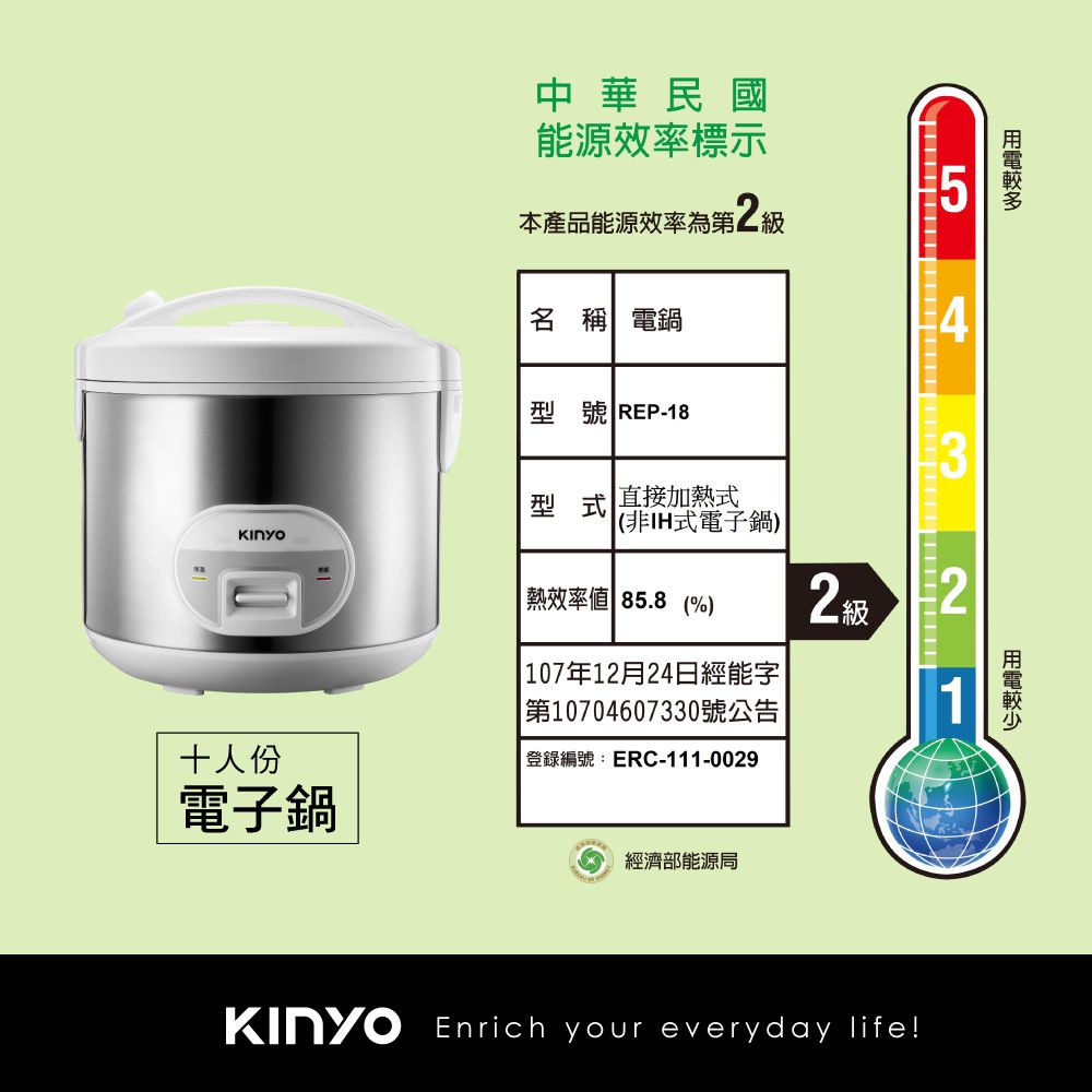 KINYO - 十人份電子鍋  REP-18 (W270xH275xD270 mm)