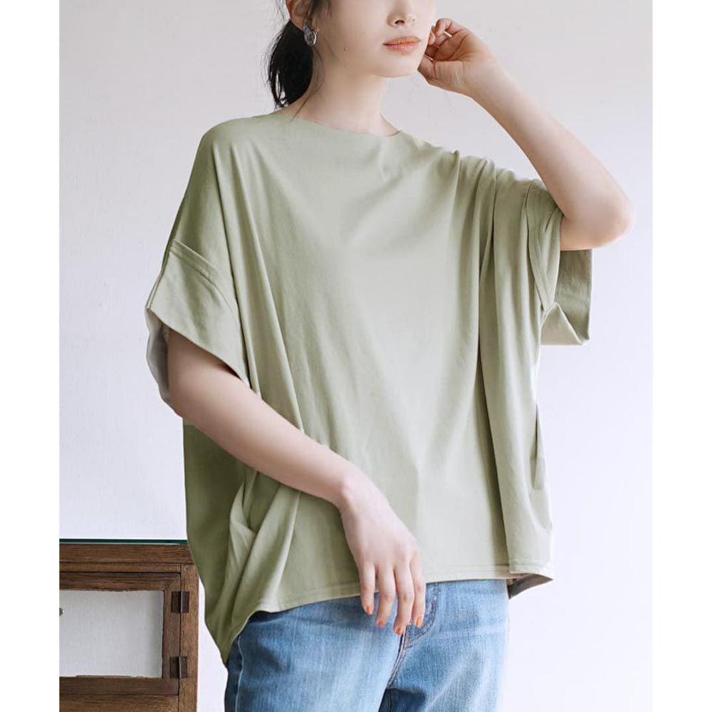 日本 zootie - Design+ 顯瘦剪裁反折五分袖上衣-春芽綠