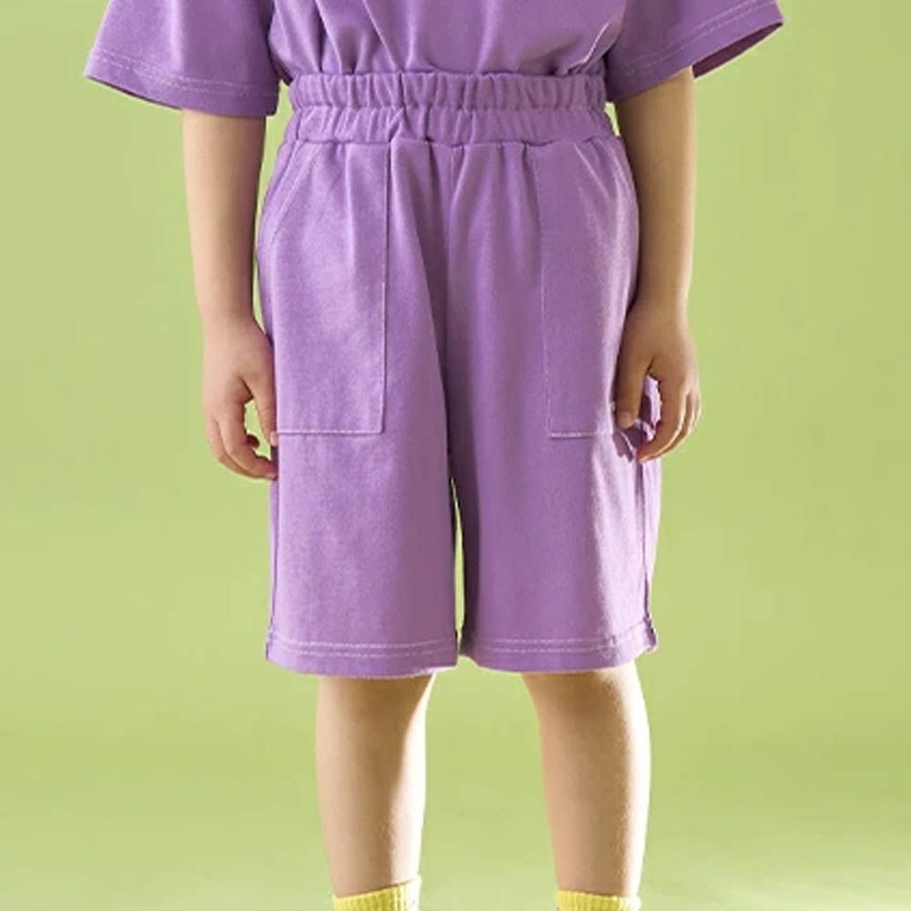 柔軟舒適縫線短褲-紫