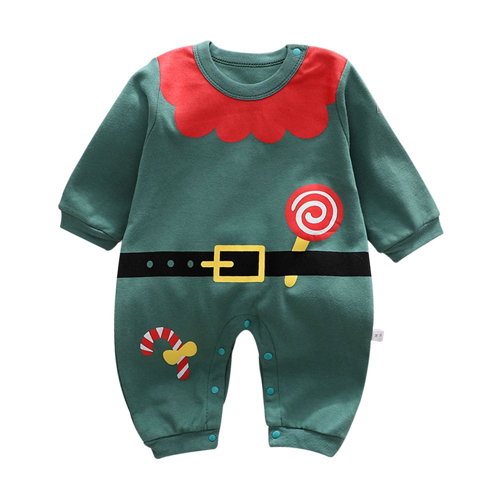 嬰幼兒長袖連身衣 寶寶長袖包屁衣 聖誕-綠色聖誕