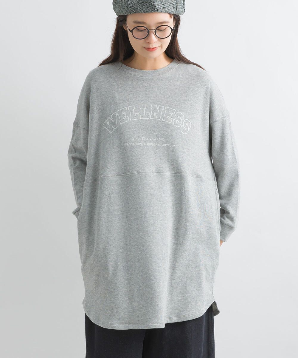 日本女裝代購 - 100%美國棉印花長版長袖上衣-淺灰