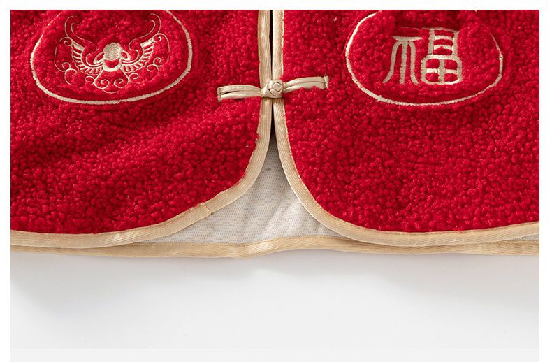 漢服風喜氣拜年立領盤釦外套-福氣口袋-紅色