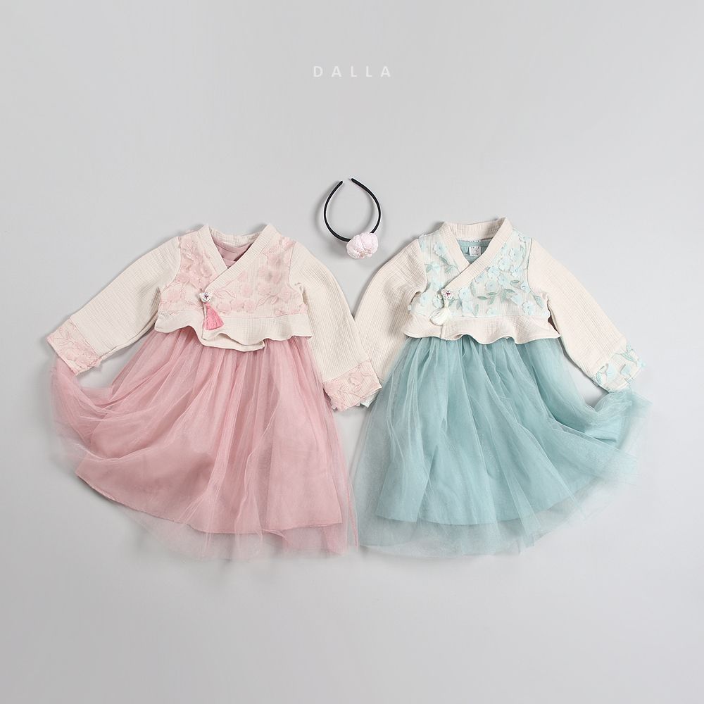 韓國 Dalla - 片片花朵流蘇2件式生活韓服-薄荷綠