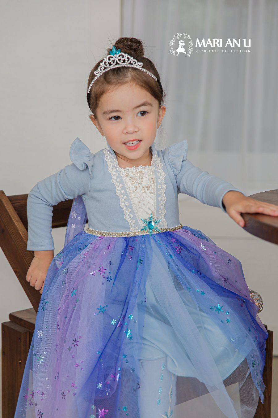 韓國 mari an u - 冰雪女王艾莎洋裝(披風可拆)-冰湖藍