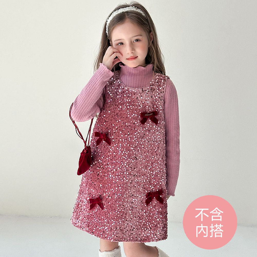 自帶光芒千金感鋪棉背心裙(不含內搭長袖)-絲絨蝴蝶結-粉紫