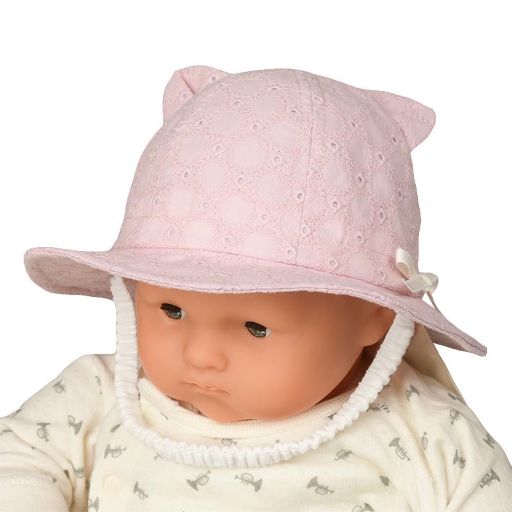 akachan honpo - 小耳朵帽-附防曬遮陽布-粉紅色