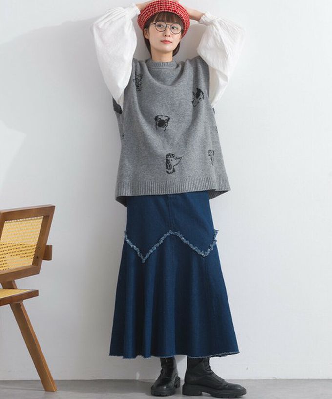 日本 Lupilien - 10oz修身V型魚尾丹寧長裙-黑