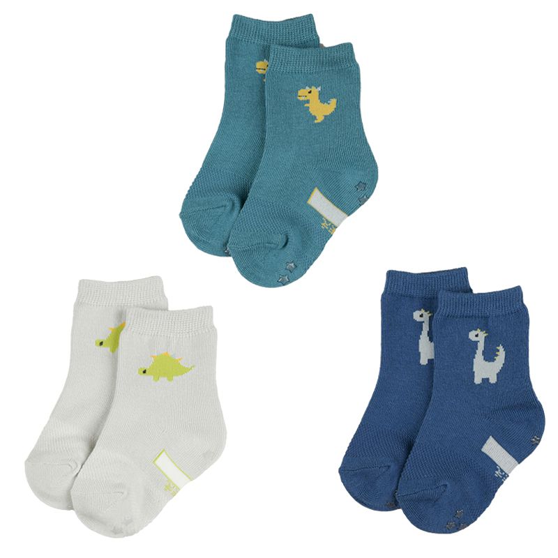 akachan honpo - 男童襪 3雙組-恐龍-藍色 (9~14cm)