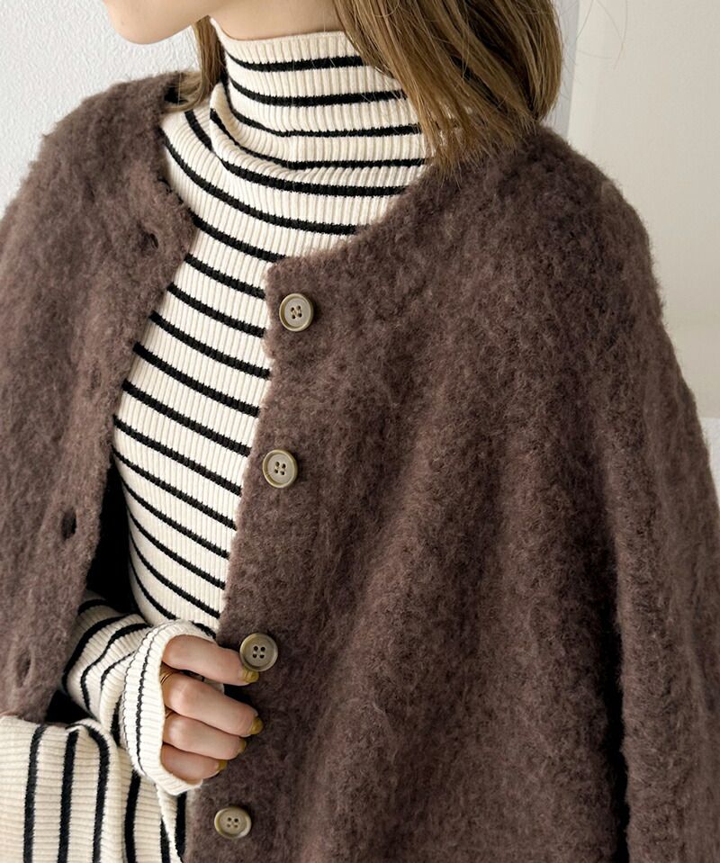 日本 Classical Elf - 2WAY輕量柔軟毛絨寬鬆針織外套-水藍