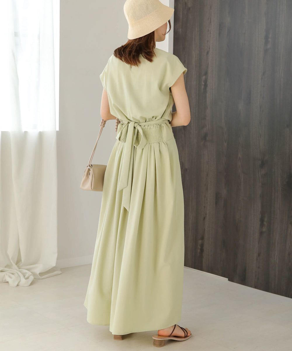 日本 Bab - 顯瘦剪裁收腰法式袖洋裝-石墨灰