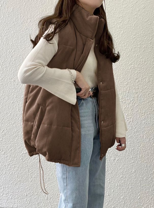 日本 GRL - 燈芯絨抽繩鋪棉背心-米杏 (F)