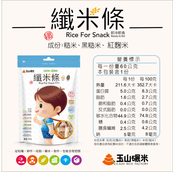 玉山碾米 - 纖米條+纖米粒+芝麻米條-60克/包、80克/包