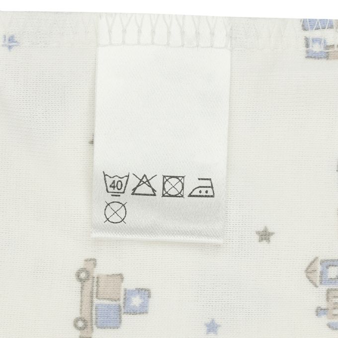 akachan honpo - 長袖前開式速乾包屁衣-2件組 玩具列車-藍色