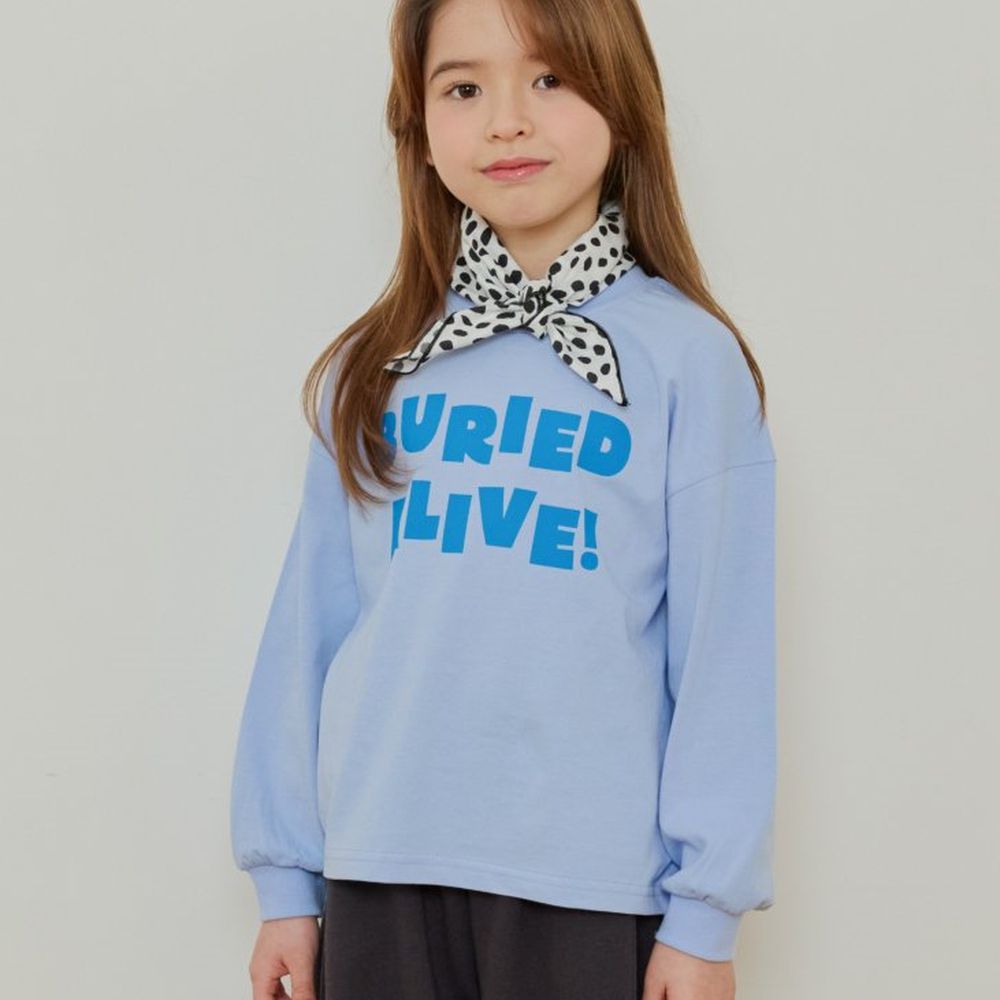 ERINJ 印刷文字純棉長袖上衣-淺藍