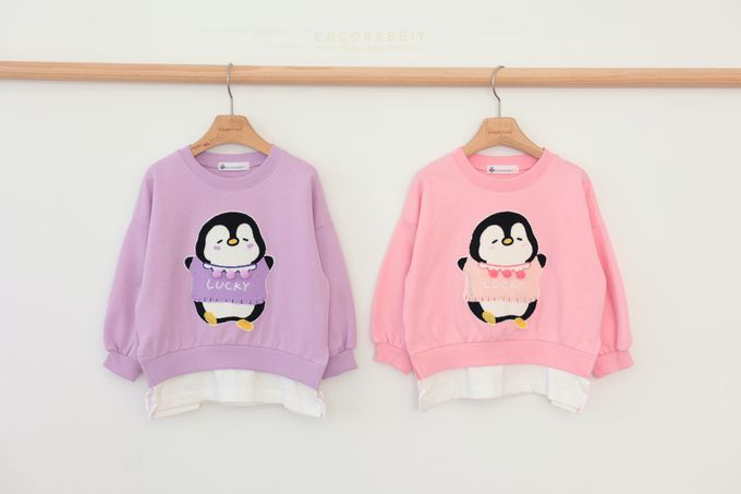 韓國 Coco rabbit - 假兩件幸運企鵝印長袖上衣-粉