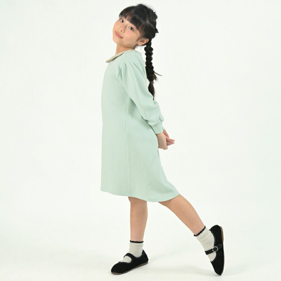 日本 evercloset - 浪漫花朵領刷毛長袖洋裝-薰衣草