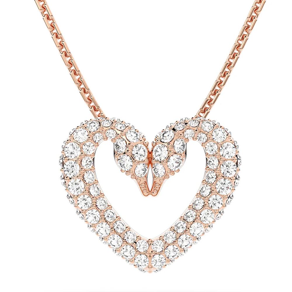 天鵝愛心水鑽項鍊 (玫瑰金)