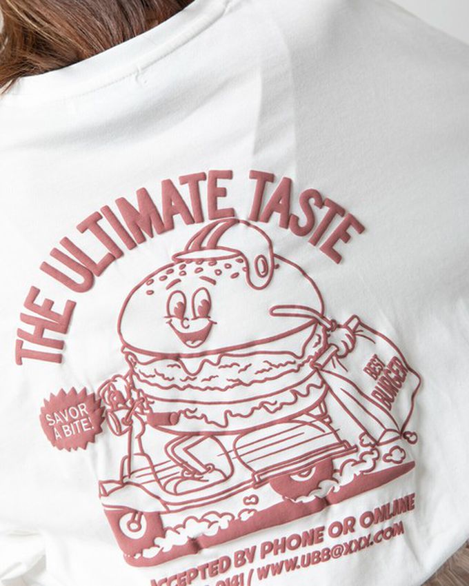 日本 gleam - 俏皮美式漢堡泡棉印花長袖T恤-白x綠