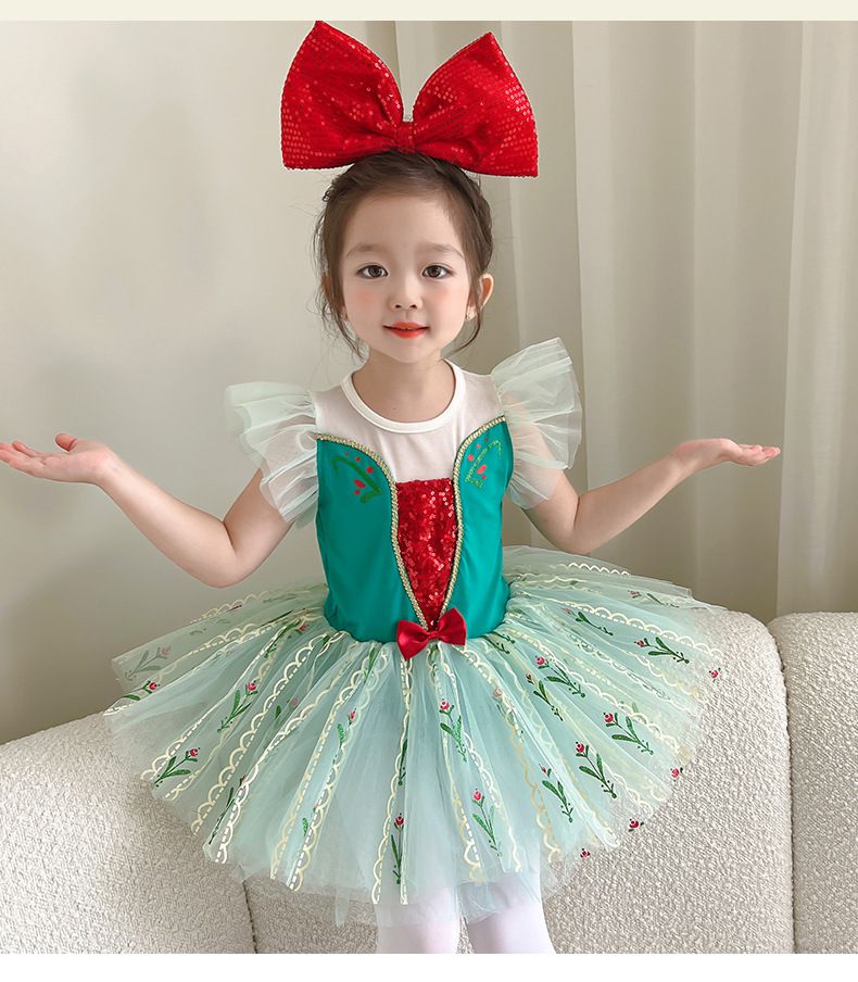 短袖造型公主裙/芭蕾舞裙-卡通人物-安娜-綠色