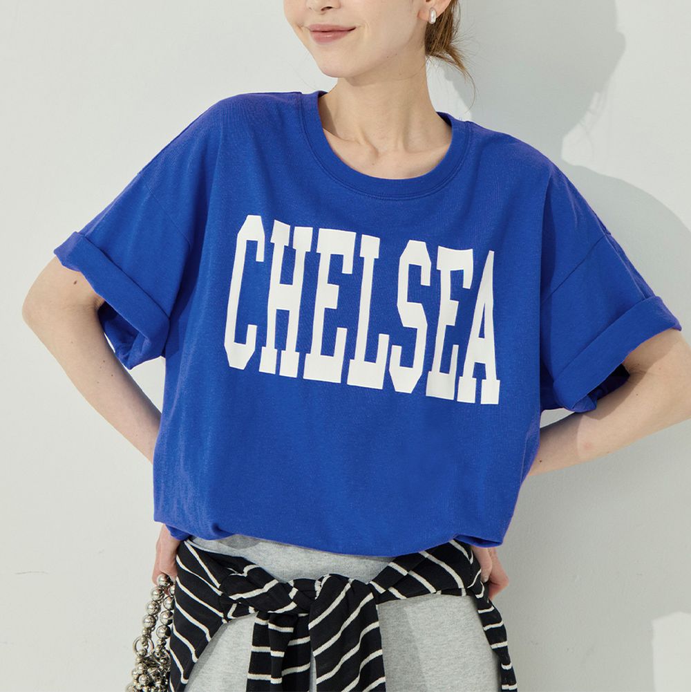 純棉學院風圓弧休閒短袖上衣(大人)-CHELSEA-寶藍