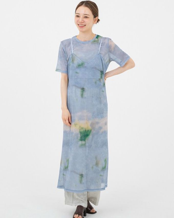 日本 gleam - 穿搭有型 暈染透膚細肩帶洋裝-橘系