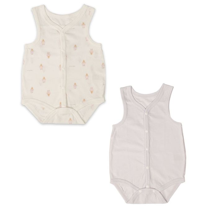 akachan honpo - 涼爽無袖前開式包屁衣-純棉 2件組-紫色