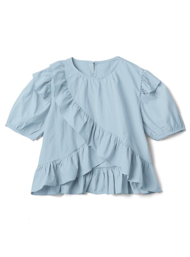 日本 GRL - 不規則層次荷葉邊短袖上衣-水藍