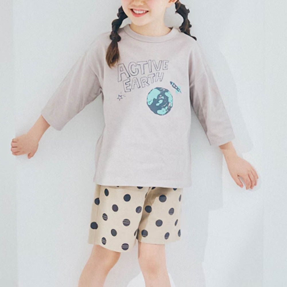 7days 天竺棉寬版印花七分袖上衣-地球-灰褐