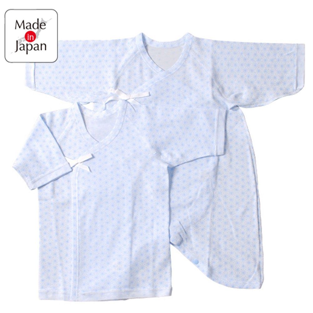 akachan honpo - 新生兒長袖內衣兩件組-麻葉-淺藍色 (50cm)