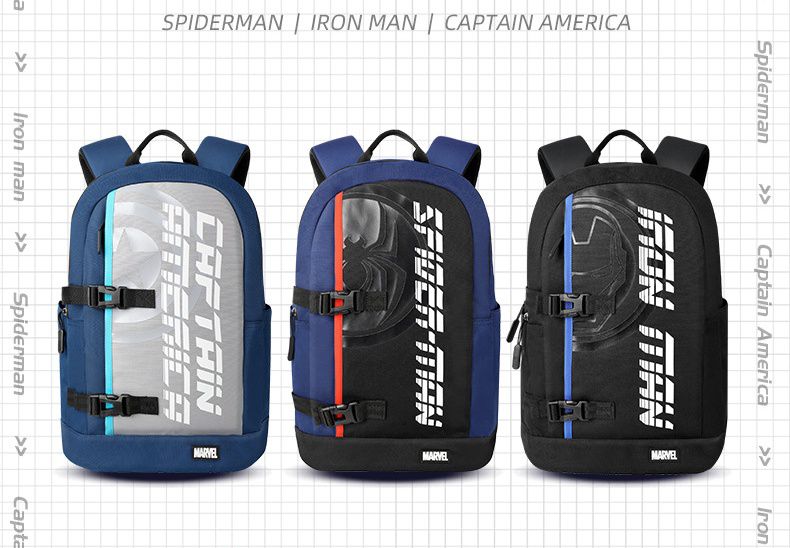 卡通運動風撞色簡約後背包/書包-卡通人物蜘蛛人-藍+黑 (建議160-175cm)-31x18x48cm