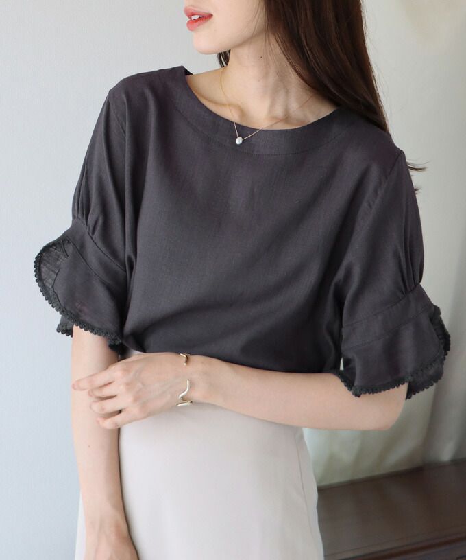 日本 BLUE EAST - 棉麻透氣涼爽短袖上衣-米杏