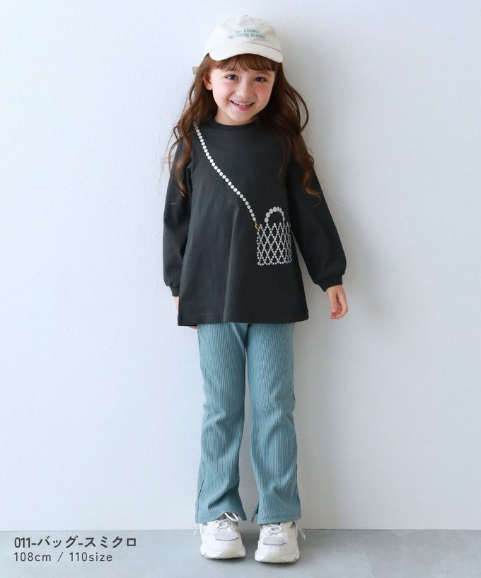 日本 devirock - 100%棉 女孩印花微長版上衣-馬卡龍-灰白