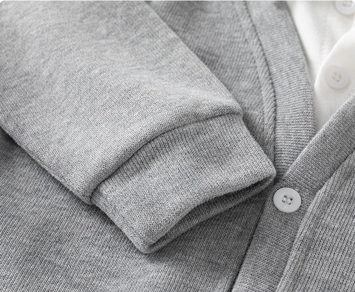 WELLKIDS - 假兩件翻領長袖開衫上衣-排球熊熊-灰色