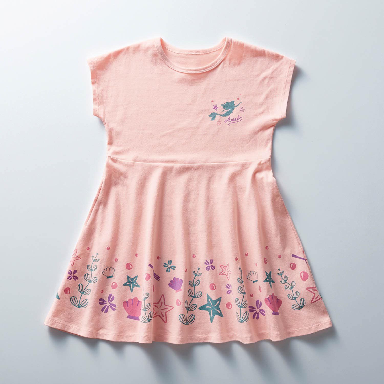 日本千趣會 - 迪士尼 傘狀印花短袖洋裝-冰雪奇緣-水藍