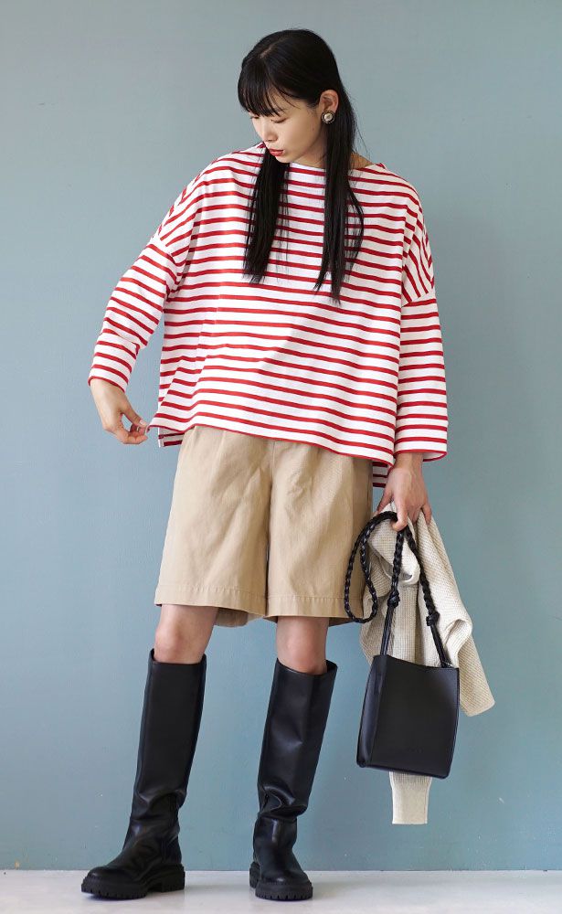 日本 zootie - 抗油污 寬鬆船型領長袖上衣-紅