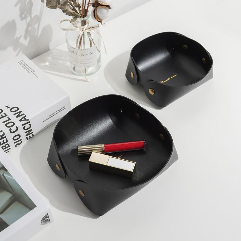 居家皮質收納盤-方形-深藍色