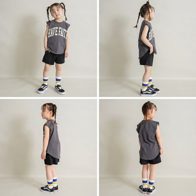 日本 BRANSHES - 簡約英文標語無袖上衣-灰藍