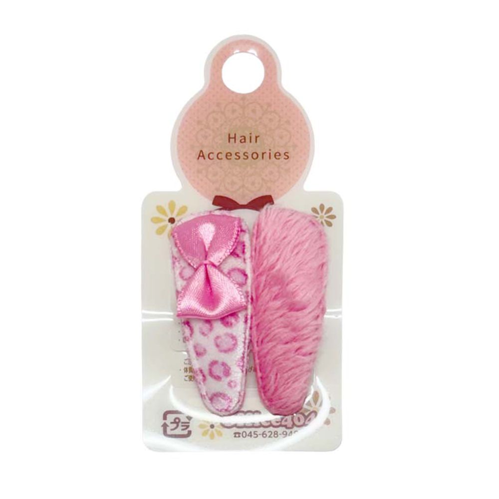 毛絨髮夾-蝴蝶結&豹紋-粉紅色