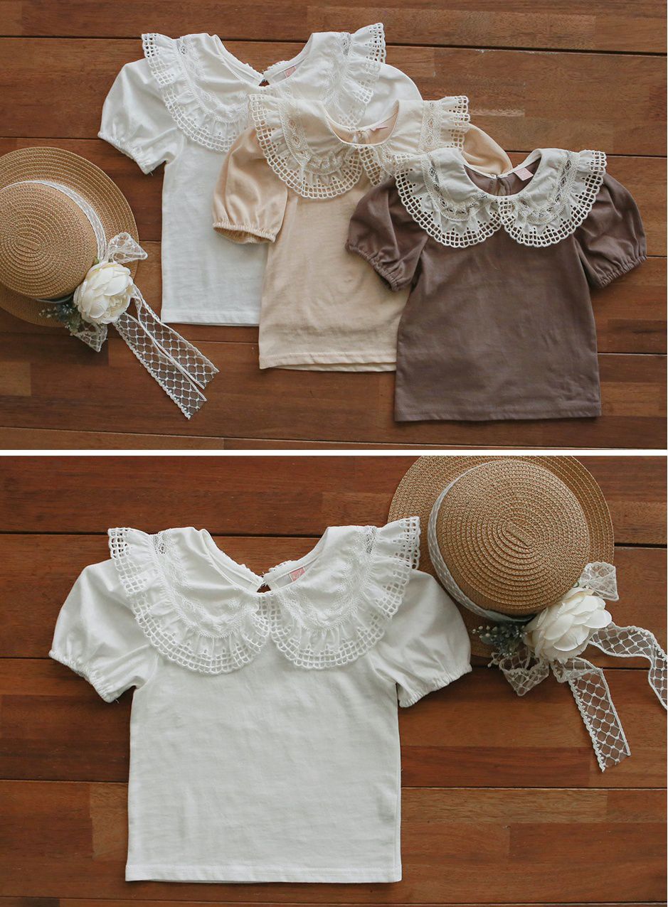 韓國 PuellaFLO - 鏤空格子大白領上衣-象牙白