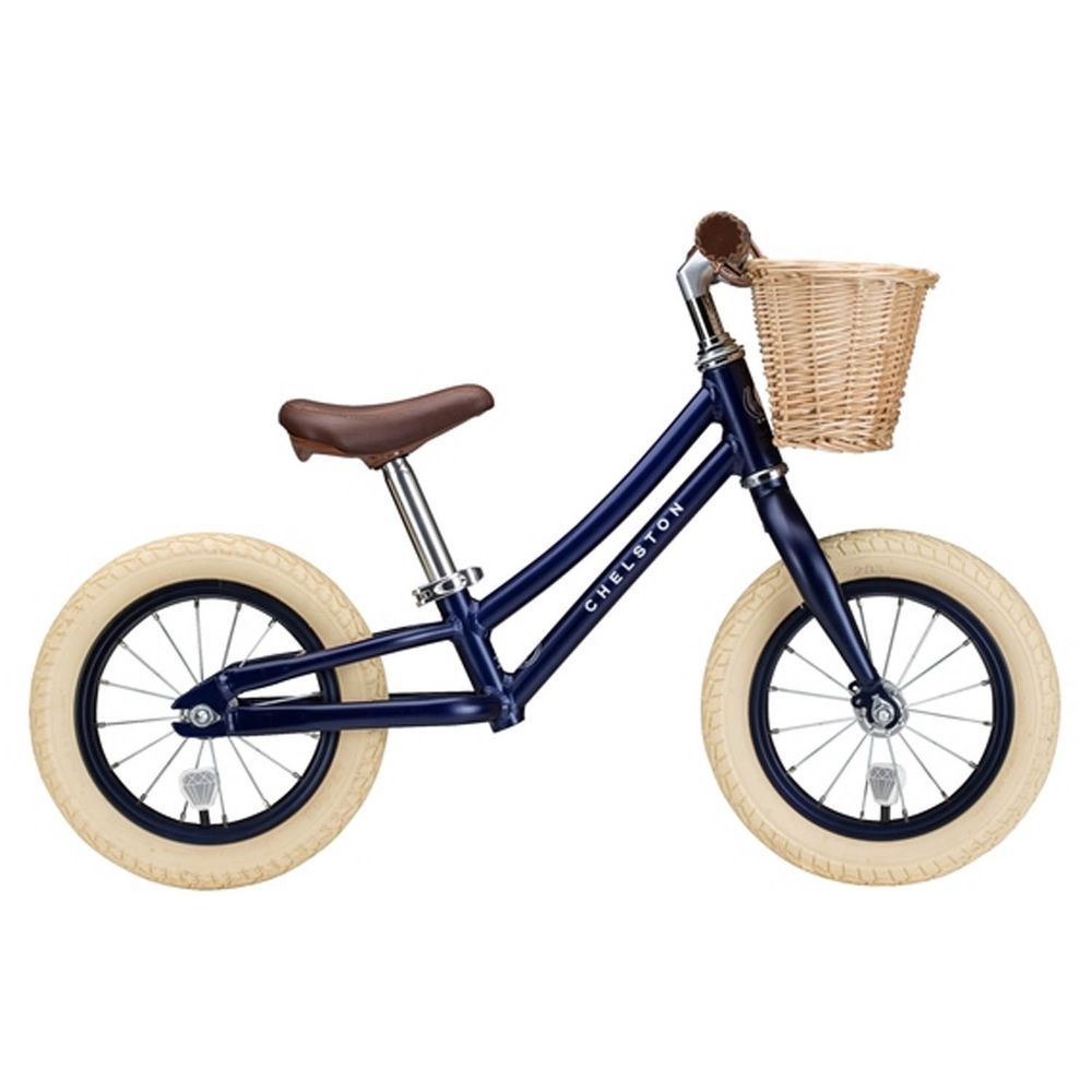Chelston bikes - Mini Dutch 復古滑步車-皇家藍-滑步車 x 1 , 手工編織竹籃 x 1 , 麻料內襯  x 1 , 3 歲以下專用ABS氣嘴蓋 x 1