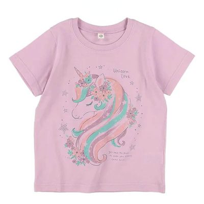 日本西松屋 - 獨角獸印花短袖上衣-粉紫