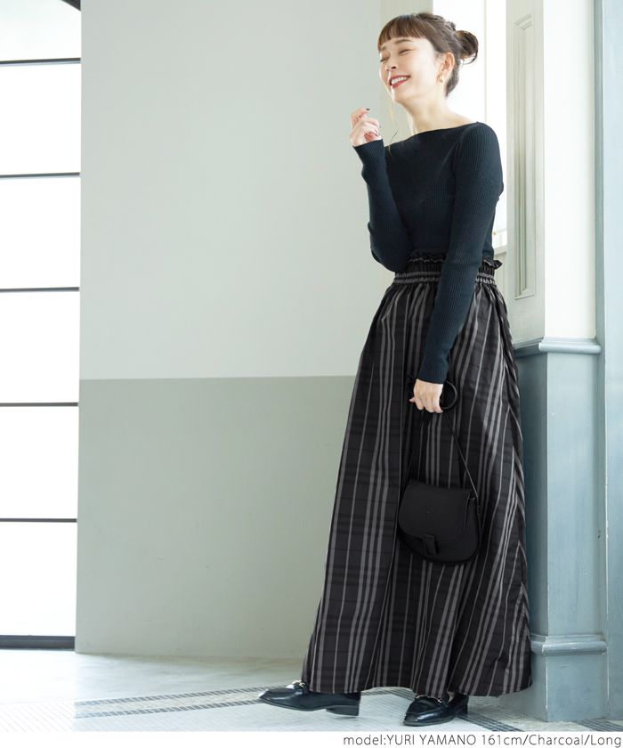 日本 COCA - 寬鬆格紋口袋長裙-咖啡 (［Long］長100cm)