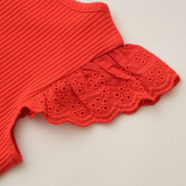 日本 Lycee mine - 羅紋俏皮蕾絲短袖上衣-黑