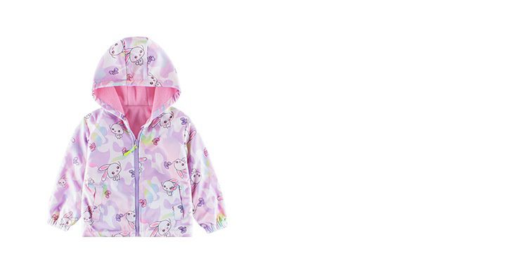 薄絨連帽衝鋒外套-迷彩兔兔-紫色