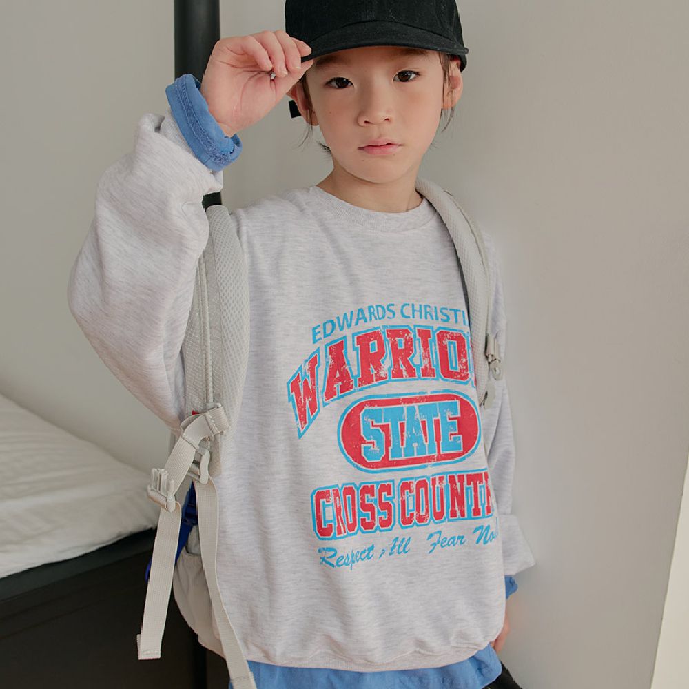 W.S.B. 美式仿舊印花純棉長袖大學T-白灰