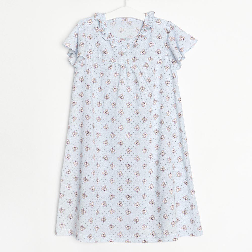 韓國 Mellisse - (COOL)韓製透氣涼感短袖睡裙-點點果實-淡藍